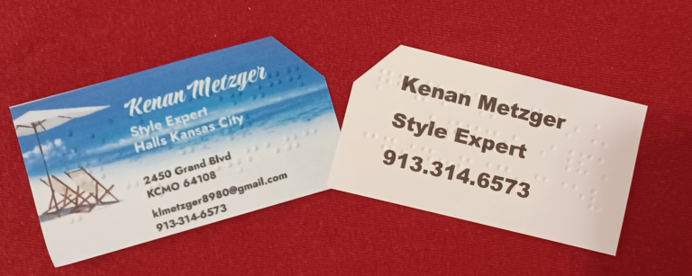 Stand out with a cared everyone can read 3.5 x 2 2 sided business card with full color print, braille and large print