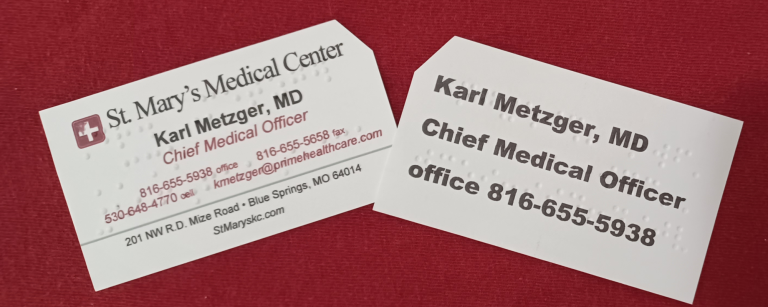 Quality braille and large print business cards 3.5 x 2 2 sided business card with full color print, braille and large print